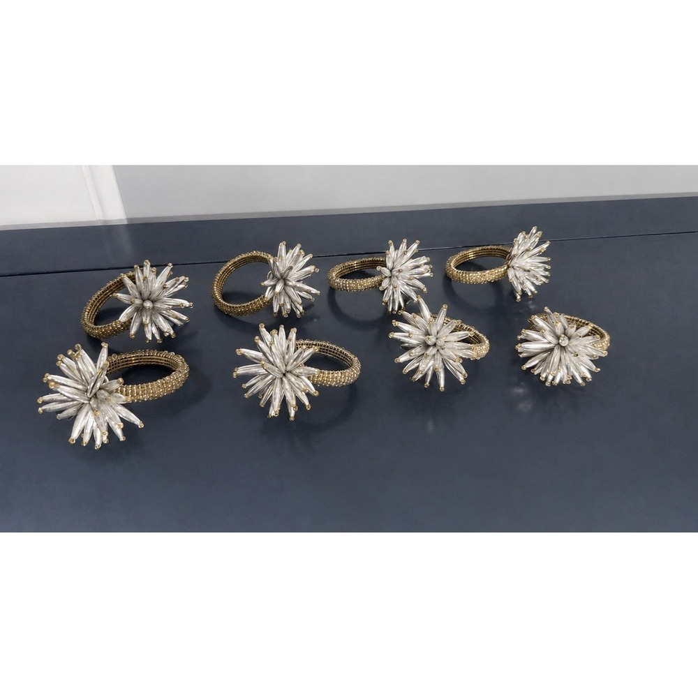 Set 8 Beaded Starburst Napkin Rings Silver Floral Burst Table Decor Z Gallerie